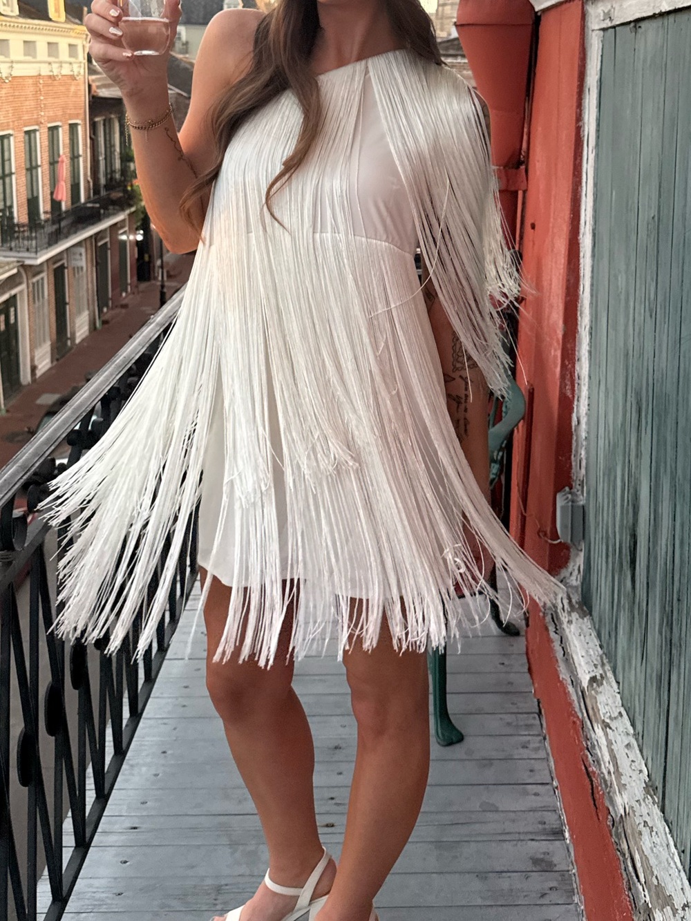 Free People One Shoulder Fringe Cocktail Dress Ivory Size SP
